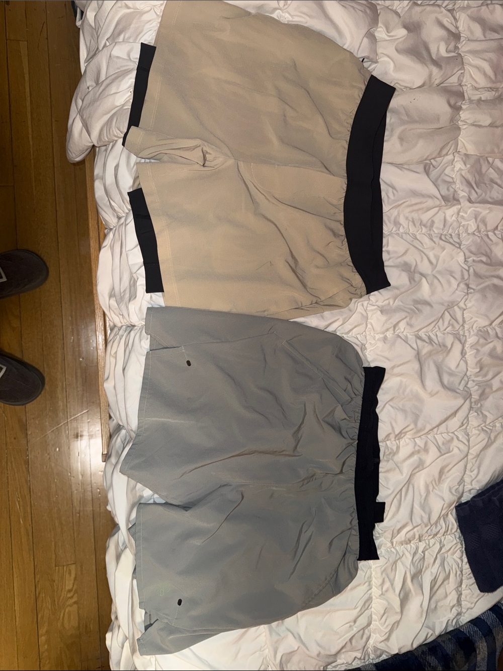 2 Pairs Athletic Compression Shorts - Beige/ Light Gray with Black Waistband
